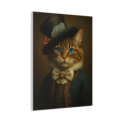 Canvas Wall Art, Whimsical Cat in Fancy Attire, Stretched Matte Canvas Print, Home Decor, Cat Lover Gift, Animal Artwork, Unique