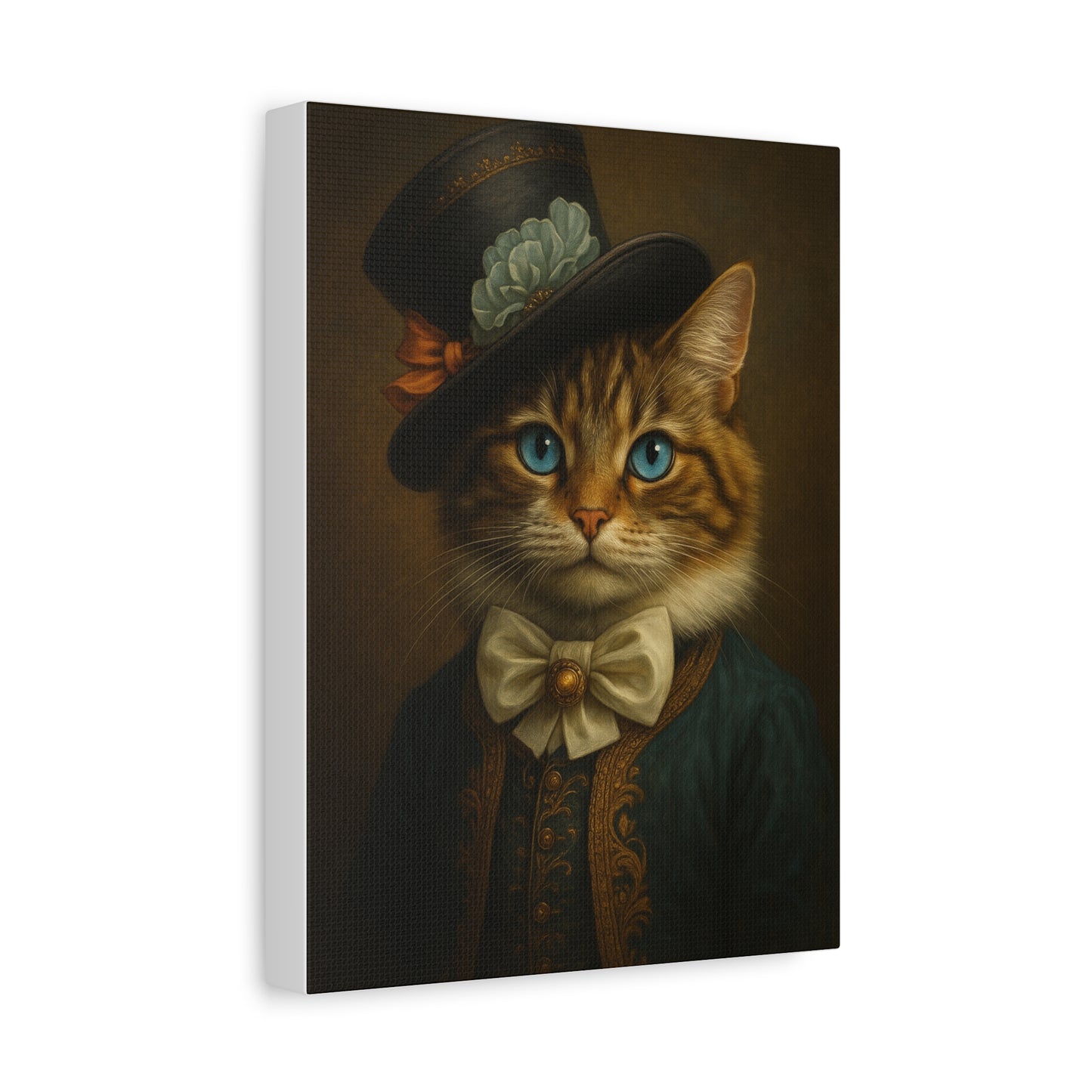 Canvas Wall Art, Whimsical Cat in Fancy Attire, Stretched Matte Canvas Print, Home Decor, Cat Lover Gift, Animal Artwork, Unique