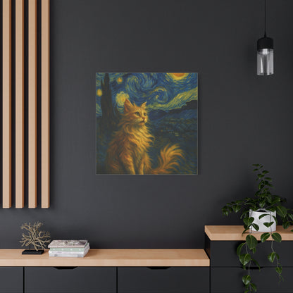 Canvas Print, Cat in Starry Night, Funny Cats, Colourful Vibrant, Matte Wall Art, Stretched Canvas, Home Decor, Gift for Cat Lovers