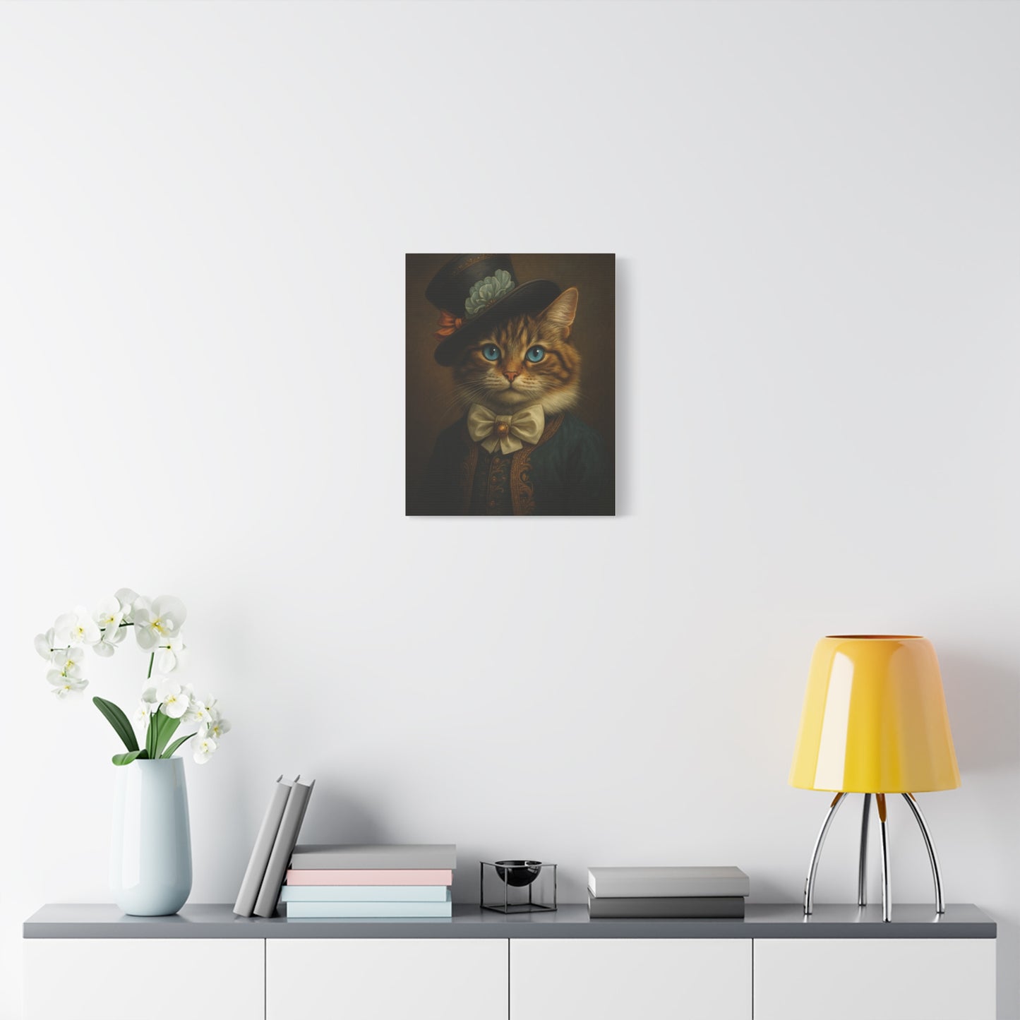 Canvas Wall Art, Whimsical Cat in Fancy Attire, Stretched Matte Canvas Print, Home Decor, Cat Lover Gift, Animal Artwork, Unique