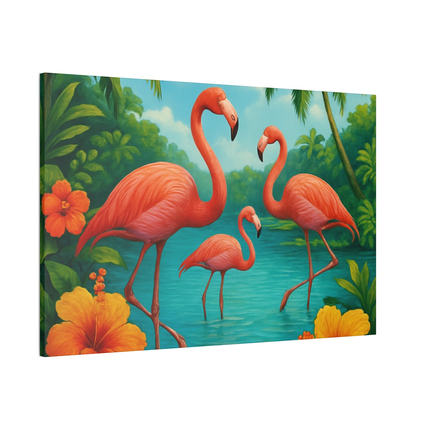Canvas Wall Art, Tropical Flamingo Scene, Vibrant Nature Decor, Perfect for Living Room, Beach House, Birthday Gift