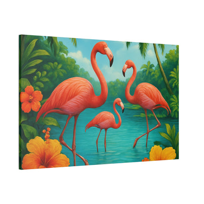 Canvas Wall Art, Tropical Flamingo Scene, Vibrant Nature Decor, Perfect for Living Room, Beach House, Birthday Gift