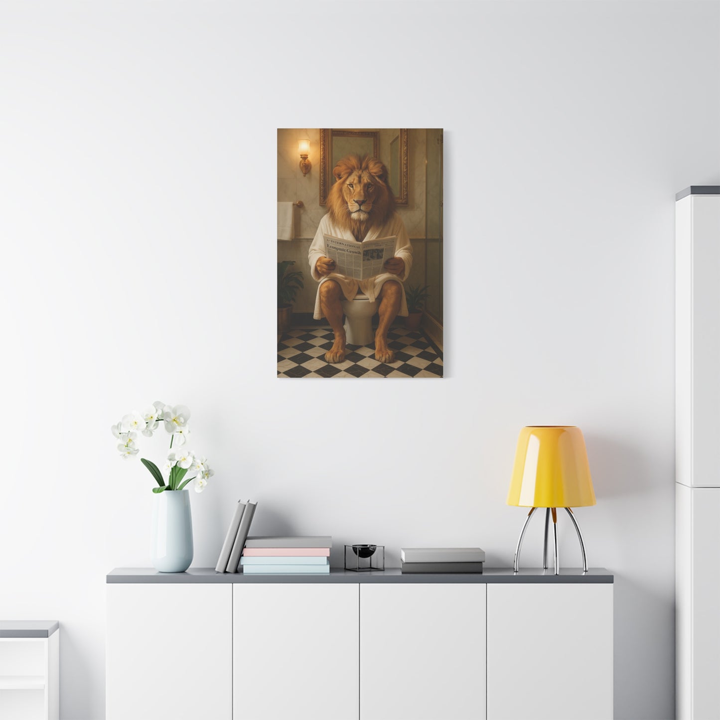 Whimsical Lion Canvas Art, Funny Home Decor, Gift for Animal Lovers, Unique Wall Art, Bathroom Wall Decor, Housewarming Gift