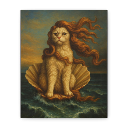 Venus Whimsical Cat Print, Feline Decor, Pet Lover Gift - Stretched Matte Canvas 1 25", Home Decor, Cat Wall Decor