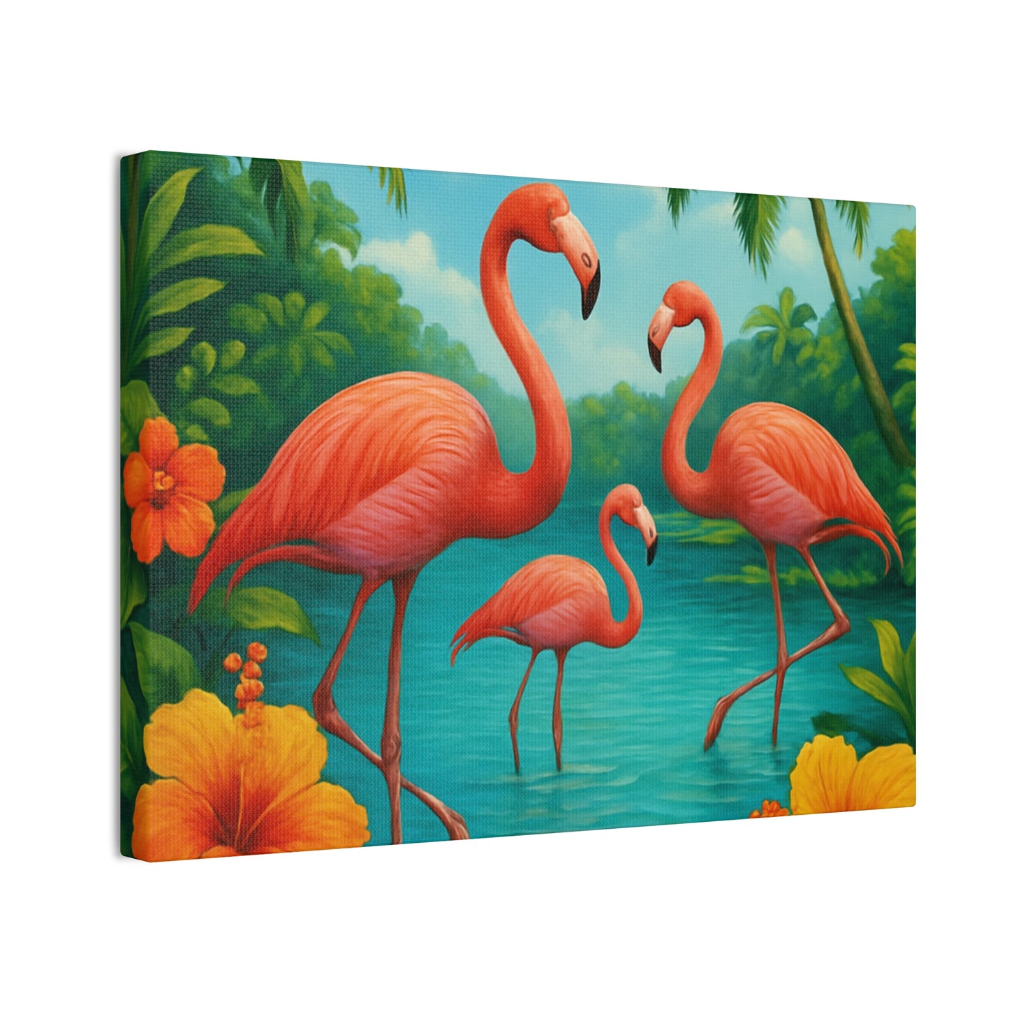 Canvas Wall Art, Tropical Flamingo Scene, Vibrant Nature Decor, Perfect for Living Room, Beach House, Birthday Gift