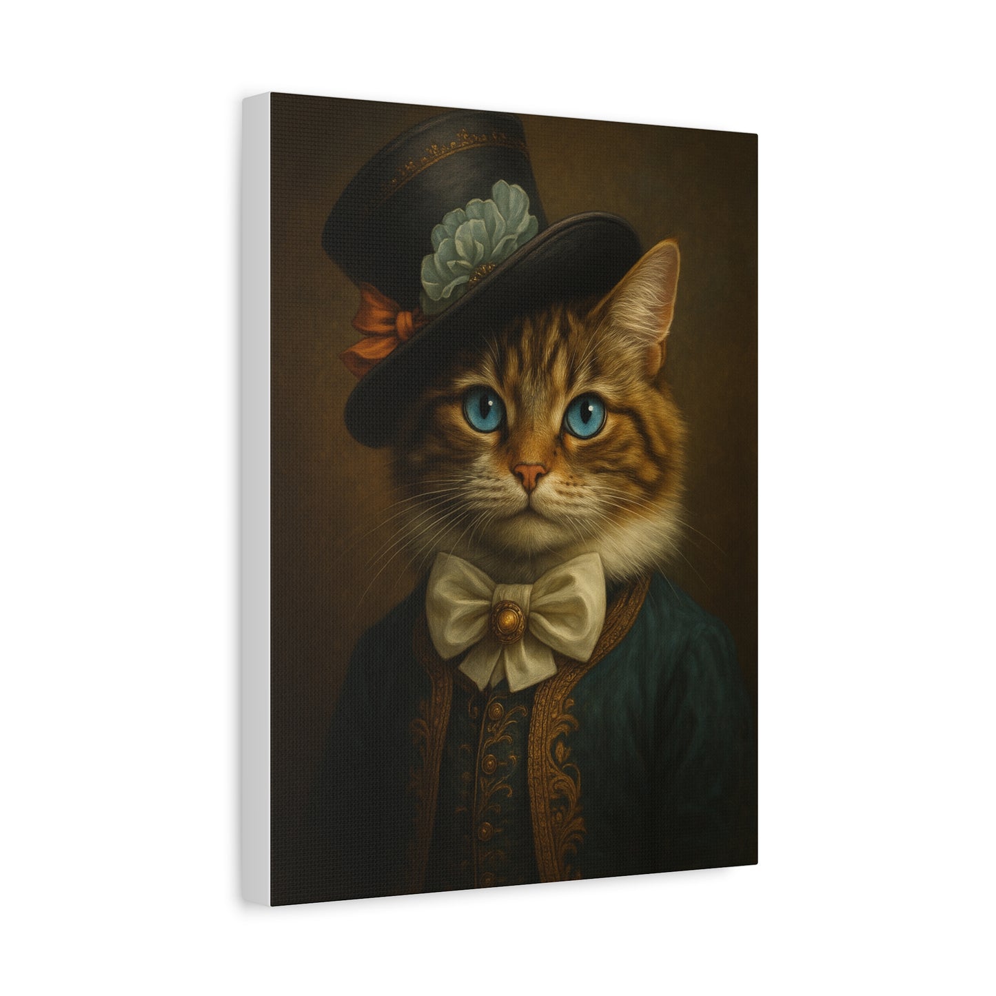 Canvas Wall Art, Whimsical Cat in Fancy Attire, Stretched Matte Canvas Print, Home Decor, Cat Lover Gift, Animal Artwork, Unique