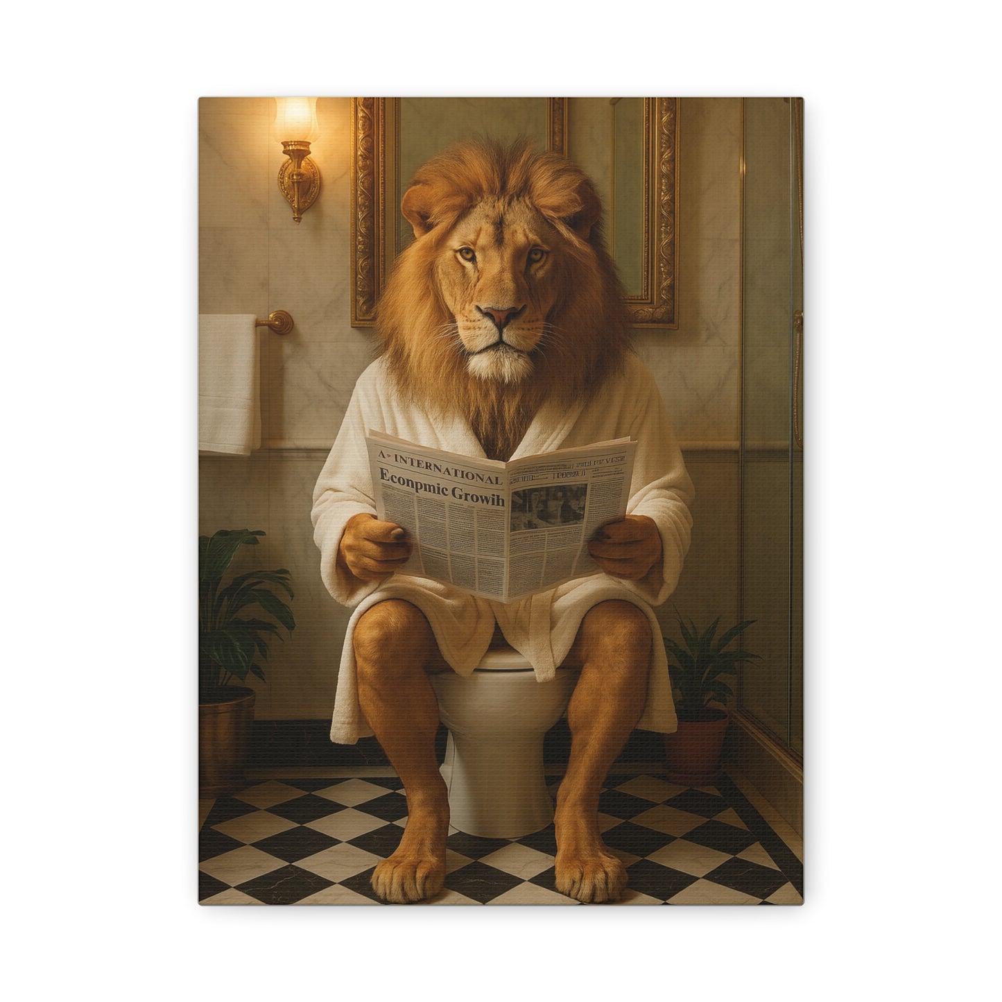 Whimsical Lion Canvas Art, Funny Home Decor, Gift for Animal Lovers, Unique Wall Art, Bathroom Wall Decor, Housewarming Gift