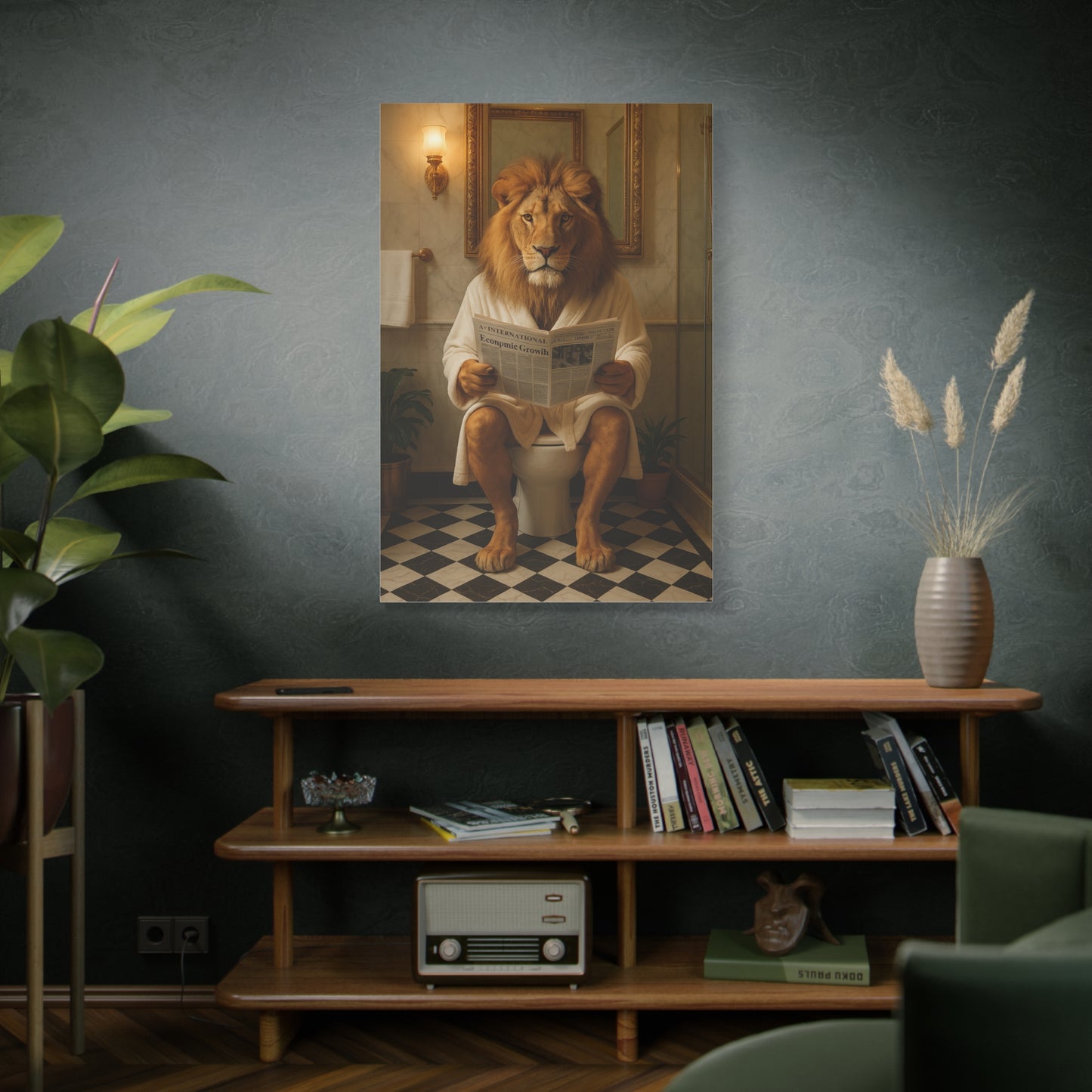 Whimsical Lion Canvas Art, Funny Home Decor, Gift for Animal Lovers, Unique Wall Art, Bathroom Wall Decor, Housewarming Gift