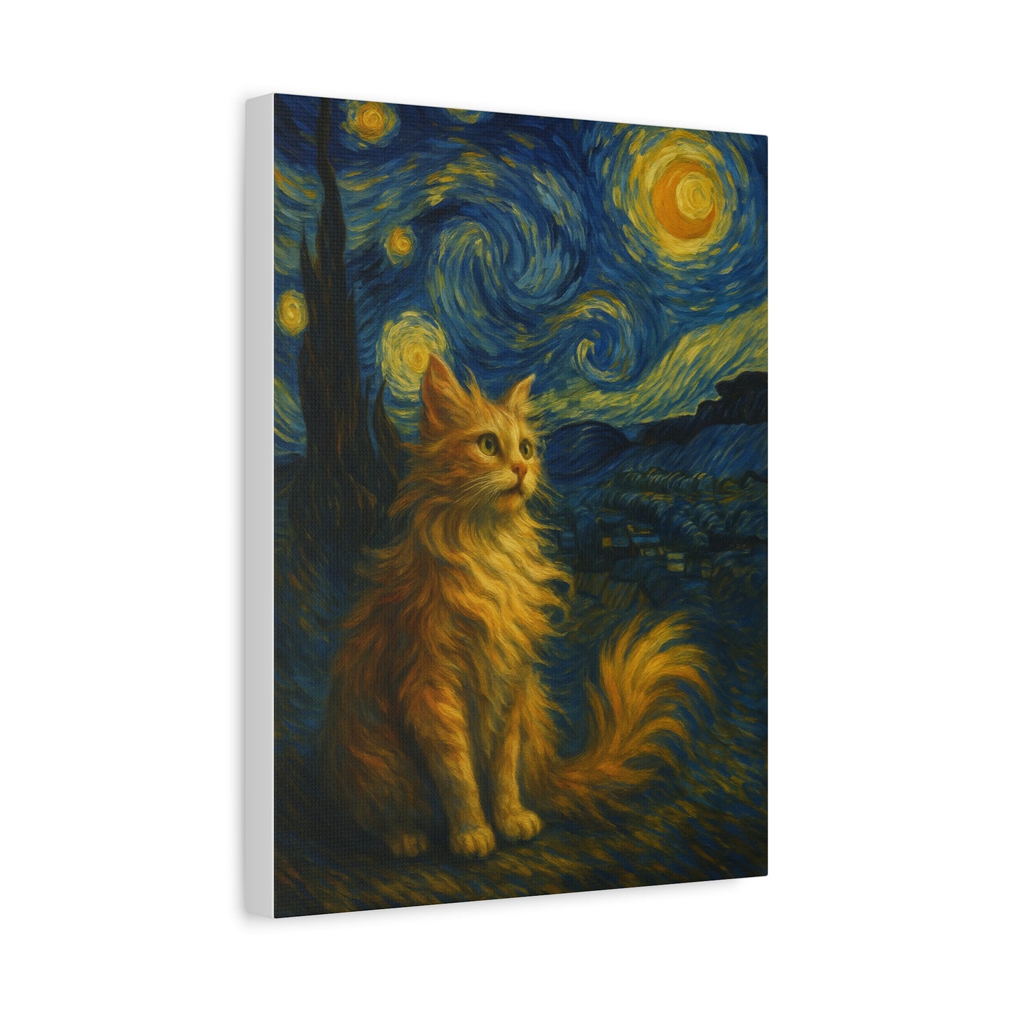 Canvas Print, Cat in Starry Night, Funny Cats, Colourful Vibrant, Matte Wall Art, Stretched Canvas, Home Decor, Gift for Cat Lovers