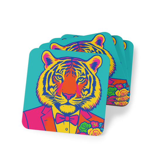 Colorful Tiger Coasters - Funky Animal Drinkware, Gift for Cat Lovers, Unique Home Decor, Vibrant Party Accessories