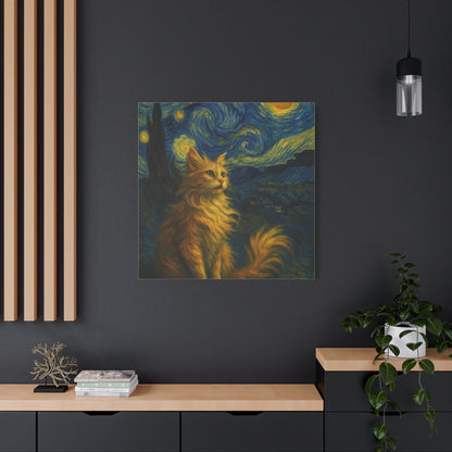 Canvas Print, Cat in Starry Night, Funny Cats, Colourful Vibrant, Matte Wall Art, Stretched Canvas, Home Decor, Gift for Cat Lovers