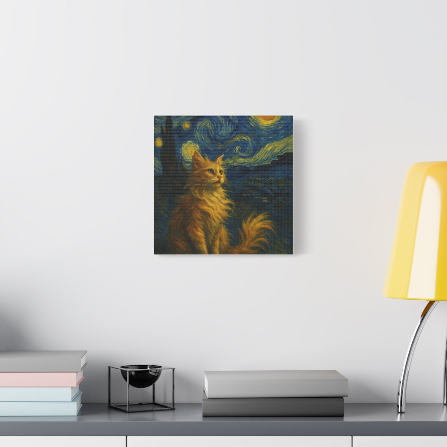 Canvas Print, Cat in Starry Night, Funny Cats, Colourful Vibrant, Matte Wall Art, Stretched Canvas, Home Decor, Gift for Cat Lovers