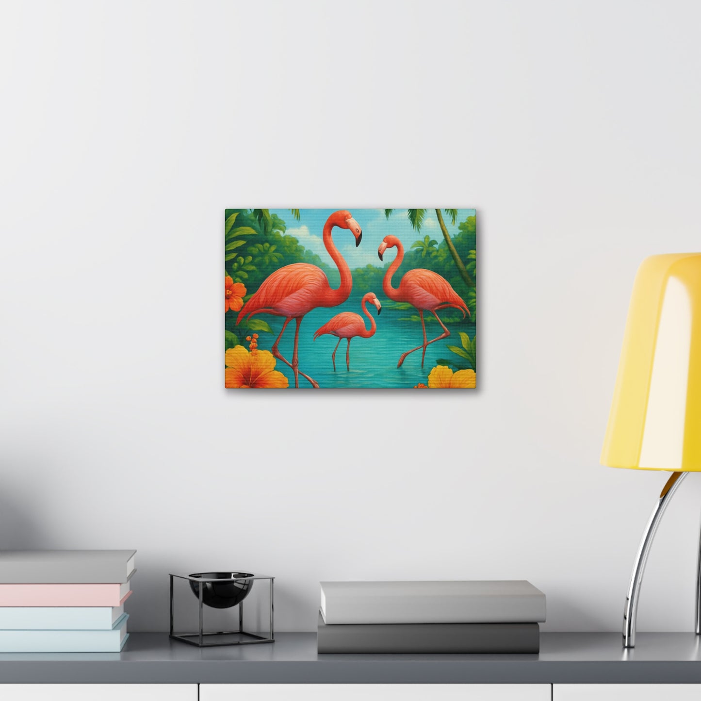 Canvas Wall Art, Tropical Flamingo Scene, Vibrant Nature Decor, Perfect for Living Room, Beach House, Birthday Gift