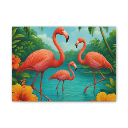 Canvas Wall Art, Tropical Flamingo Scene, Vibrant Nature Decor, Perfect for Living Room, Beach House, Birthday Gift
