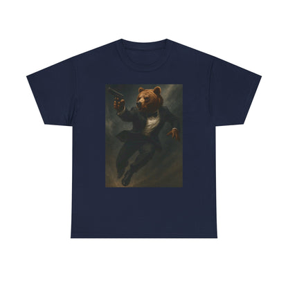 Spy Bear Graphic Tee, Unisex Heavy Cotton Shirt, Cool Casual Wear, Unique Gift for Animal Lovers, Perfect for Parties