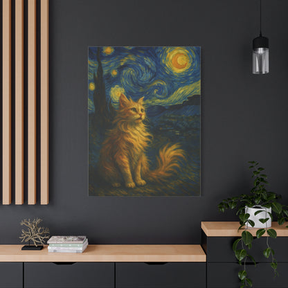 Canvas Print, Cat in Starry Night, Funny Cats, Colourful Vibrant, Matte Wall Art, Stretched Canvas, Home Decor, Gift for Cat Lovers