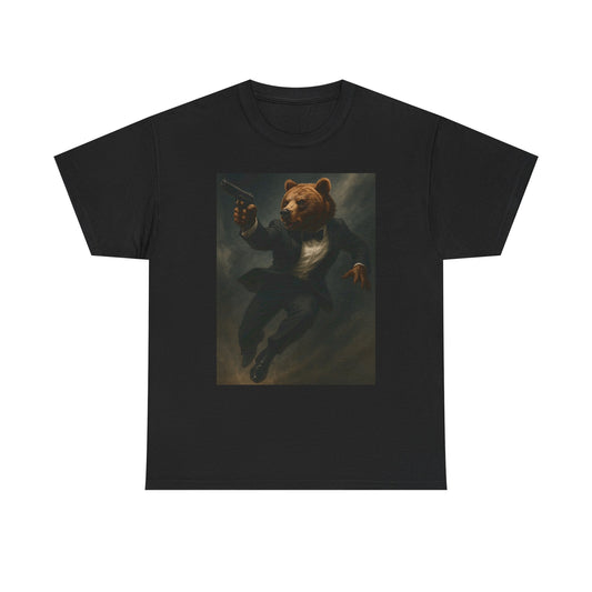 Spy Bear Graphic Tee, Unisex Heavy Cotton Shirt, Cool Casual Wear, Unique Gift for Animal Lovers, Perfect for Parties