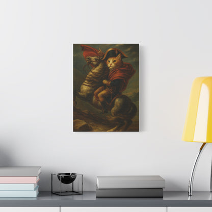 Cat Napoleon Crossing the Alps Decor, Whimsical Home Wall Art, Stretched Matte Canvas, 1 25 Inch, Cat Lover Gift, Funny Animal