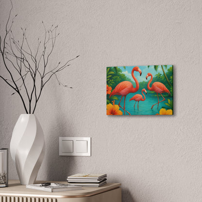 Canvas Wall Art, Tropical Flamingo Scene, Vibrant Nature Decor, Perfect for Living Room, Beach House, Birthday Gift