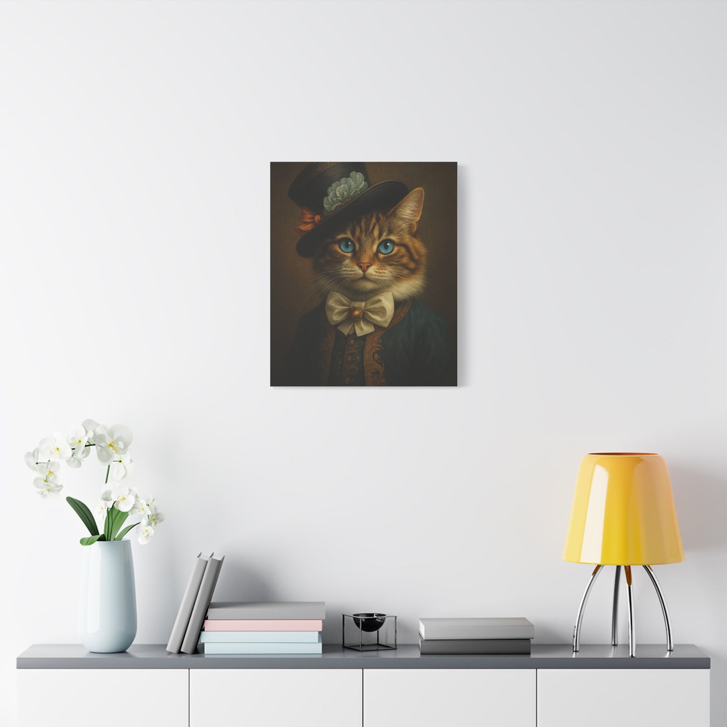 Canvas Wall Art, Whimsical Cat in Fancy Attire, Stretched Matte Canvas Print, Home Decor, Cat Lover Gift, Animal Artwork, Unique
