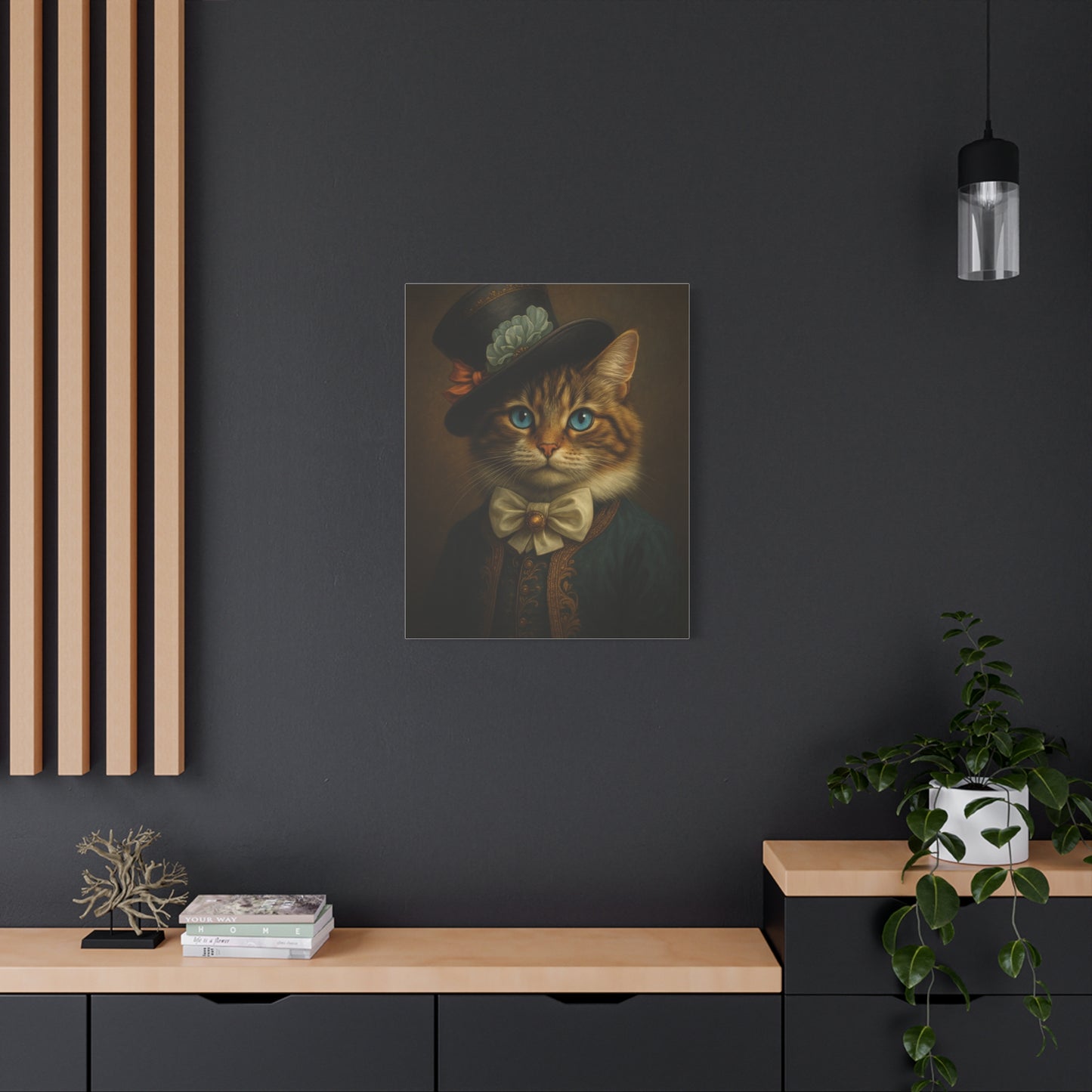 Canvas Wall Art, Whimsical Cat in Fancy Attire, Stretched Matte Canvas Print, Home Decor, Cat Lover Gift, Animal Artwork, Unique