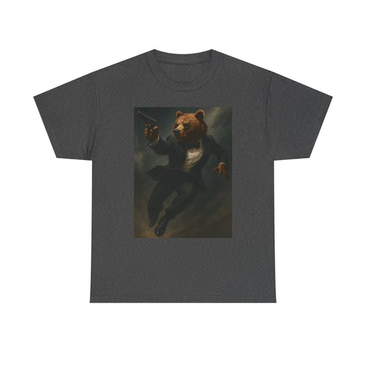 Spy Bear Graphic Tee, Unisex Heavy Cotton Shirt, Cool Casual Wear, Unique Gift for Animal Lovers, Perfect for Parties