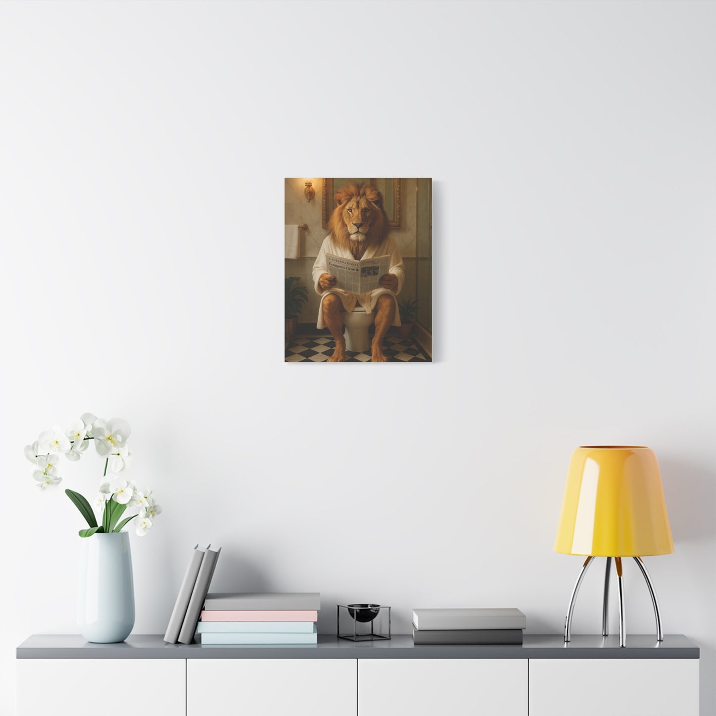 Whimsical Lion Canvas Art, Funny Home Decor, Gift for Animal Lovers, Unique Wall Art, Bathroom Wall Decor, Housewarming Gift