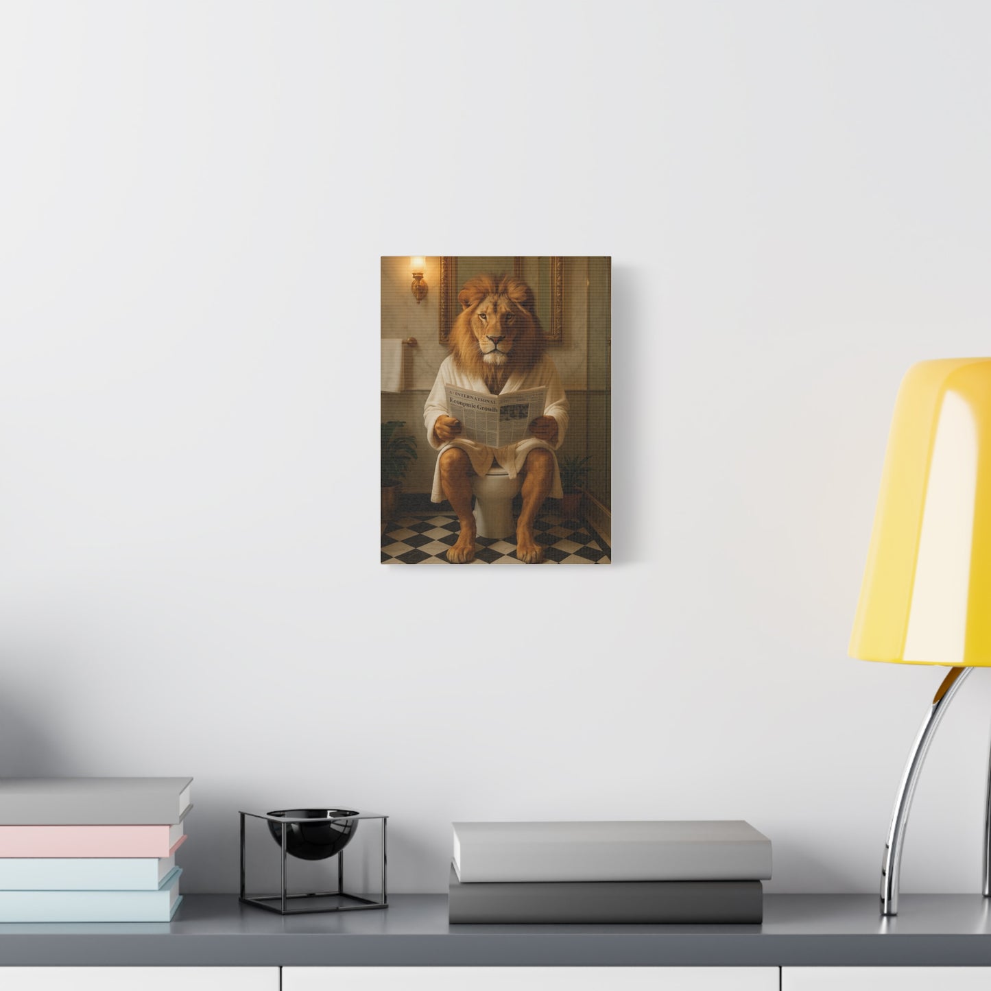 Whimsical Lion Canvas Art, Funny Home Decor, Gift for Animal Lovers, Unique Wall Art, Bathroom Wall Decor, Housewarming Gift