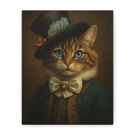 Canvas Wall Art, Whimsical Cat in Fancy Attire, Stretched Matte Canvas Print, Home Decor, Cat Lover Gift, Animal Artwork, Unique