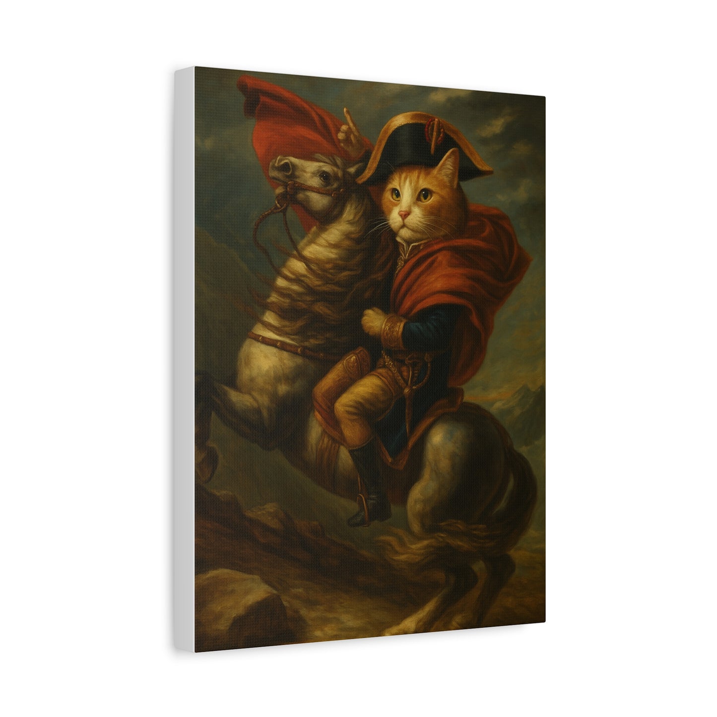 Cat Napoleon Crossing the Alps Decor, Whimsical Home Wall Art, Stretched Matte Canvas, 1 25 Inch, Cat Lover Gift, Funny Animal