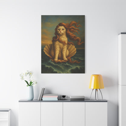 Venus Whimsical Cat Print, Feline Decor, Pet Lover Gift - Stretched Matte Canvas 1 25", Home Decor, Cat Wall Decor