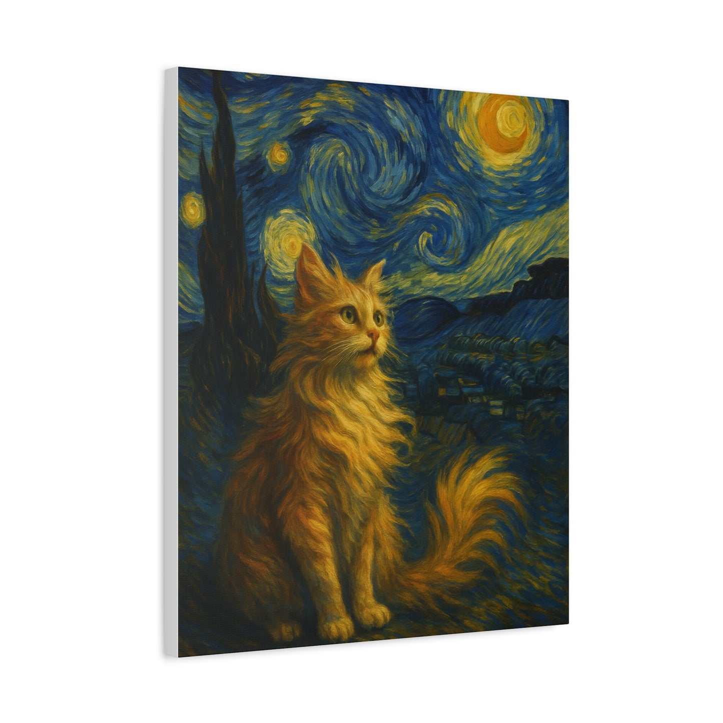 Canvas Print, Cat in Starry Night, Funny Cats, Colourful Vibrant, Matte Wall Art, Stretched Canvas, Home Decor, Gift for Cat Lovers