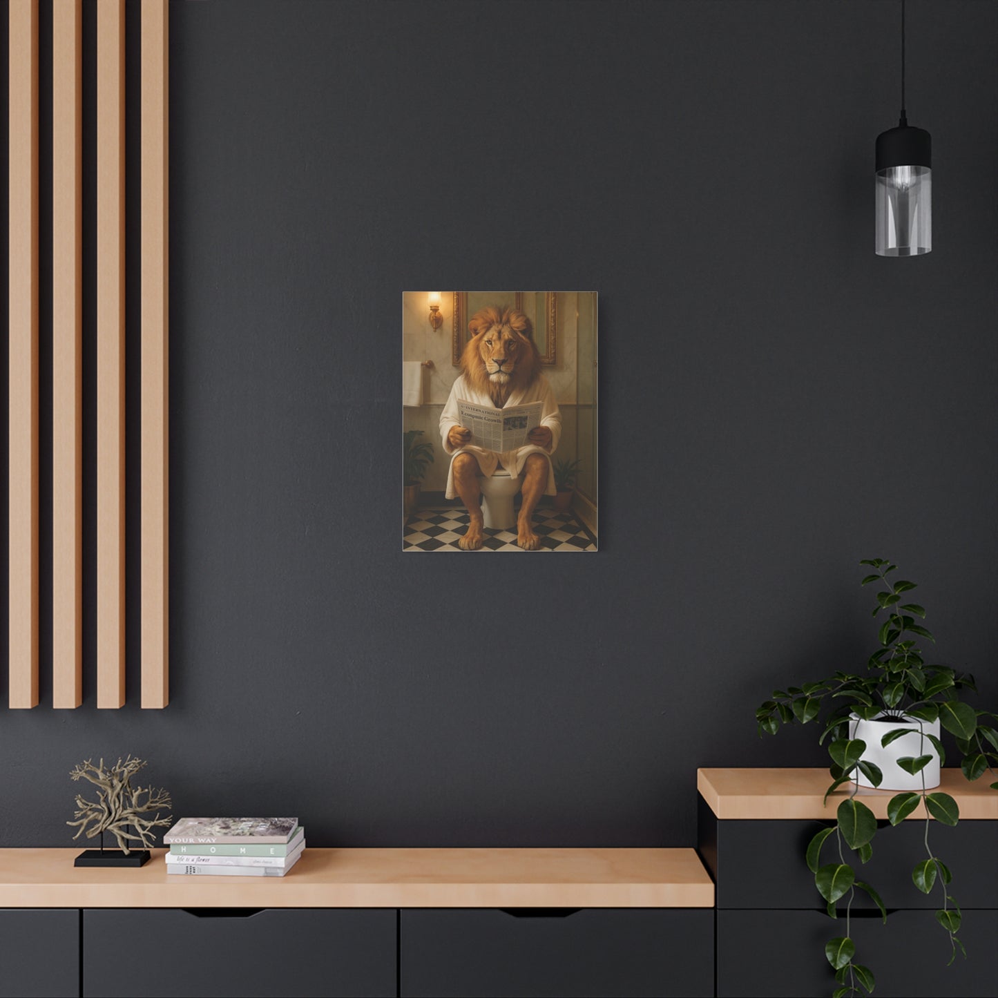 Whimsical Lion Canvas Art, Funny Home Decor, Gift for Animal Lovers, Unique Wall Art, Bathroom Wall Decor, Housewarming Gift