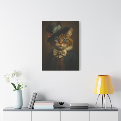 Canvas Wall Art, Whimsical Cat in Fancy Attire, Stretched Matte Canvas Print, Home Decor, Cat Lover Gift, Animal Artwork, Unique