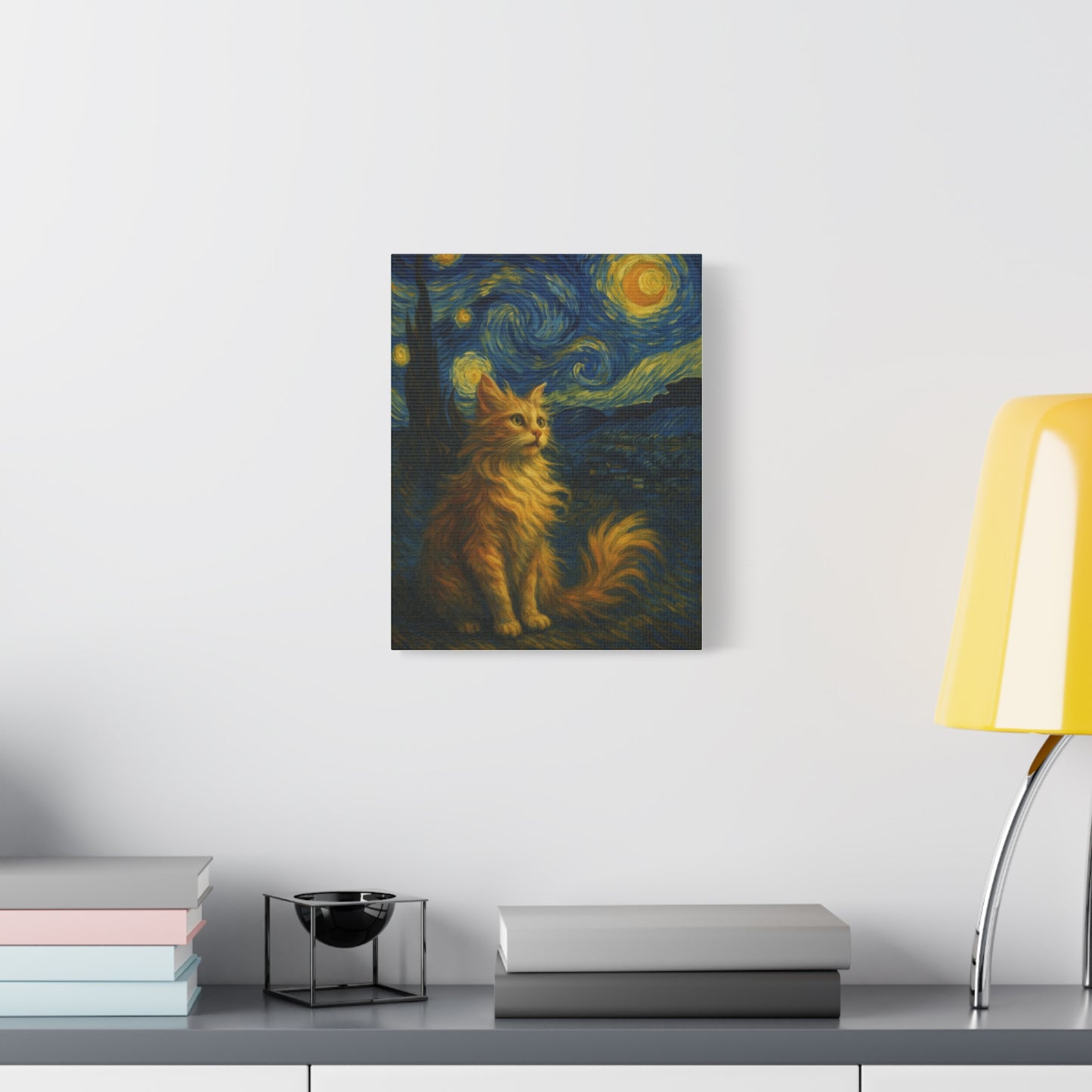 Canvas Print, Cat in Starry Night, Funny Cats, Colourful Vibrant, Matte Wall Art, Stretched Canvas, Home Decor, Gift for Cat Lovers
