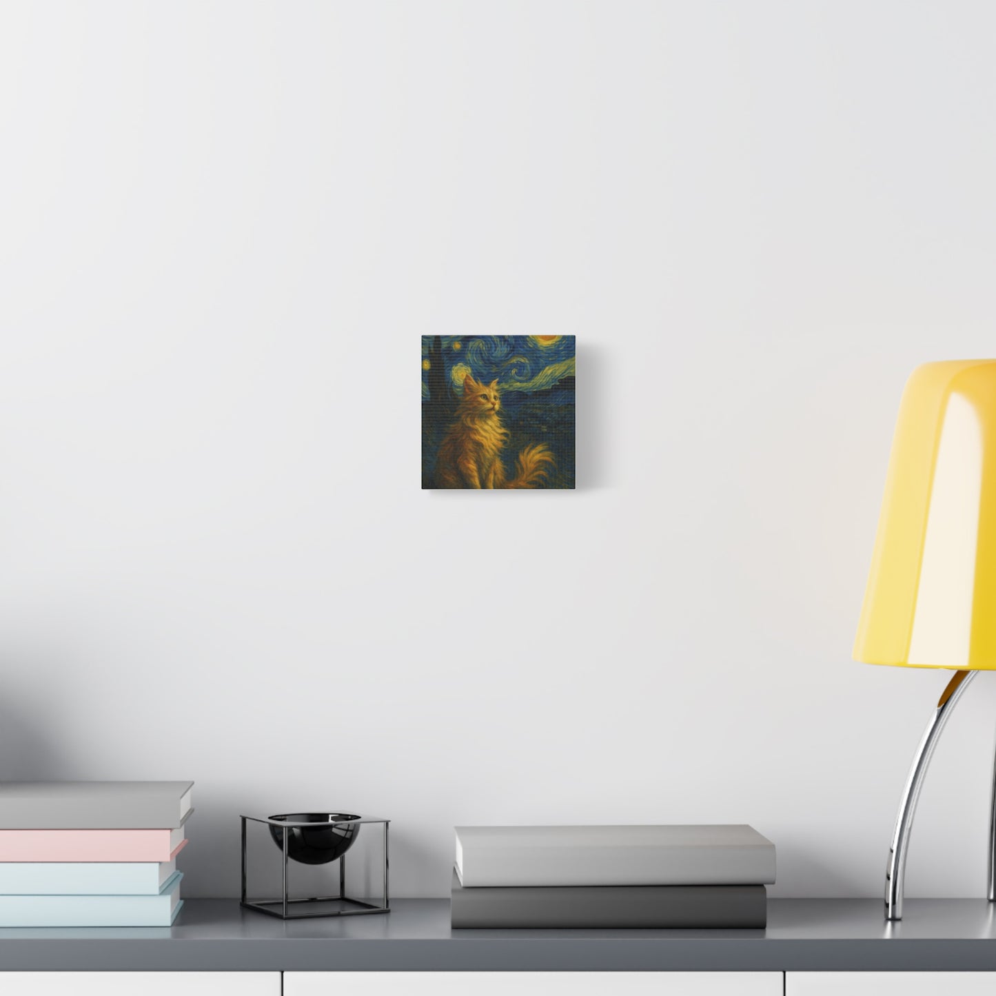 Canvas Print, Cat in Starry Night, Funny Cats, Colourful Vibrant, Matte Wall Art, Stretched Canvas, Home Decor, Gift for Cat Lovers