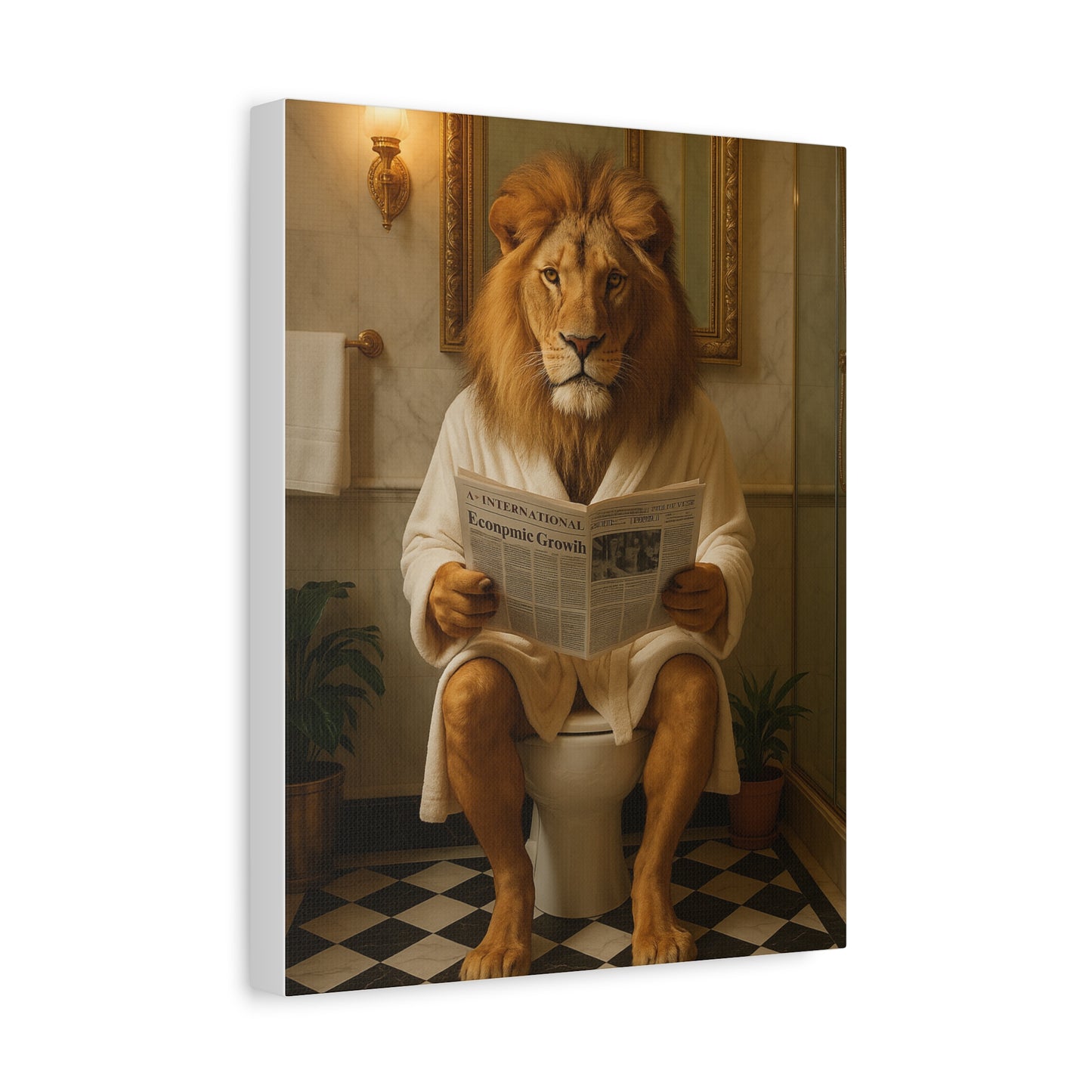 Whimsical Lion Canvas Art, Funny Home Decor, Gift for Animal Lovers, Unique Wall Art, Bathroom Wall Decor, Housewarming Gift