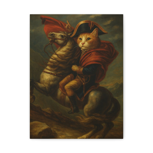 Cat Napoleon Crossing the Alps Decor, Whimsical Home Wall Art, Stretched Matte Canvas, 1 25 Inch, Cat Lover Gift, Funny Animal