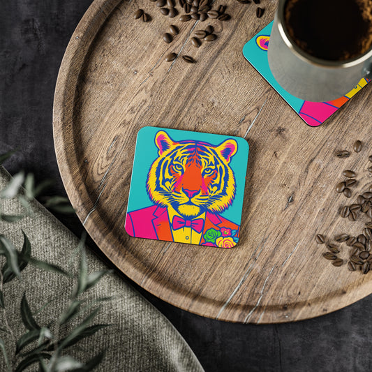 Colorful Tiger Coasters - Funky Animal Drinkware, Gift for Cat Lovers, Unique Home Decor, Vibrant Party Accessories