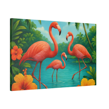 Canvas Wall Art, Tropical Flamingo Scene, Vibrant Nature Decor, Perfect for Living Room, Beach House, Birthday Gift