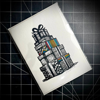 Rainbow Presents Holiday Card | LINOCUT CARD