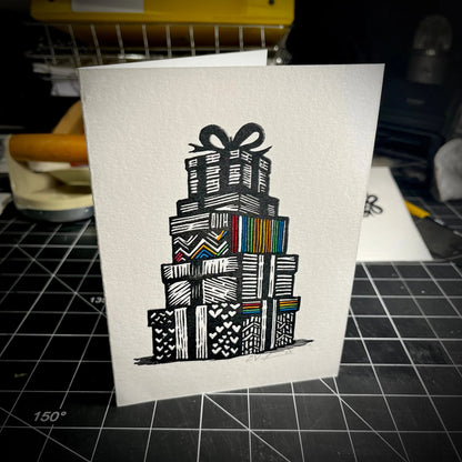 Rainbow Presents Holiday Card | LINOCUT CARD
