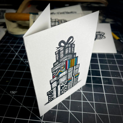 Rainbow Presents Holiday Card | LINOCUT CARD