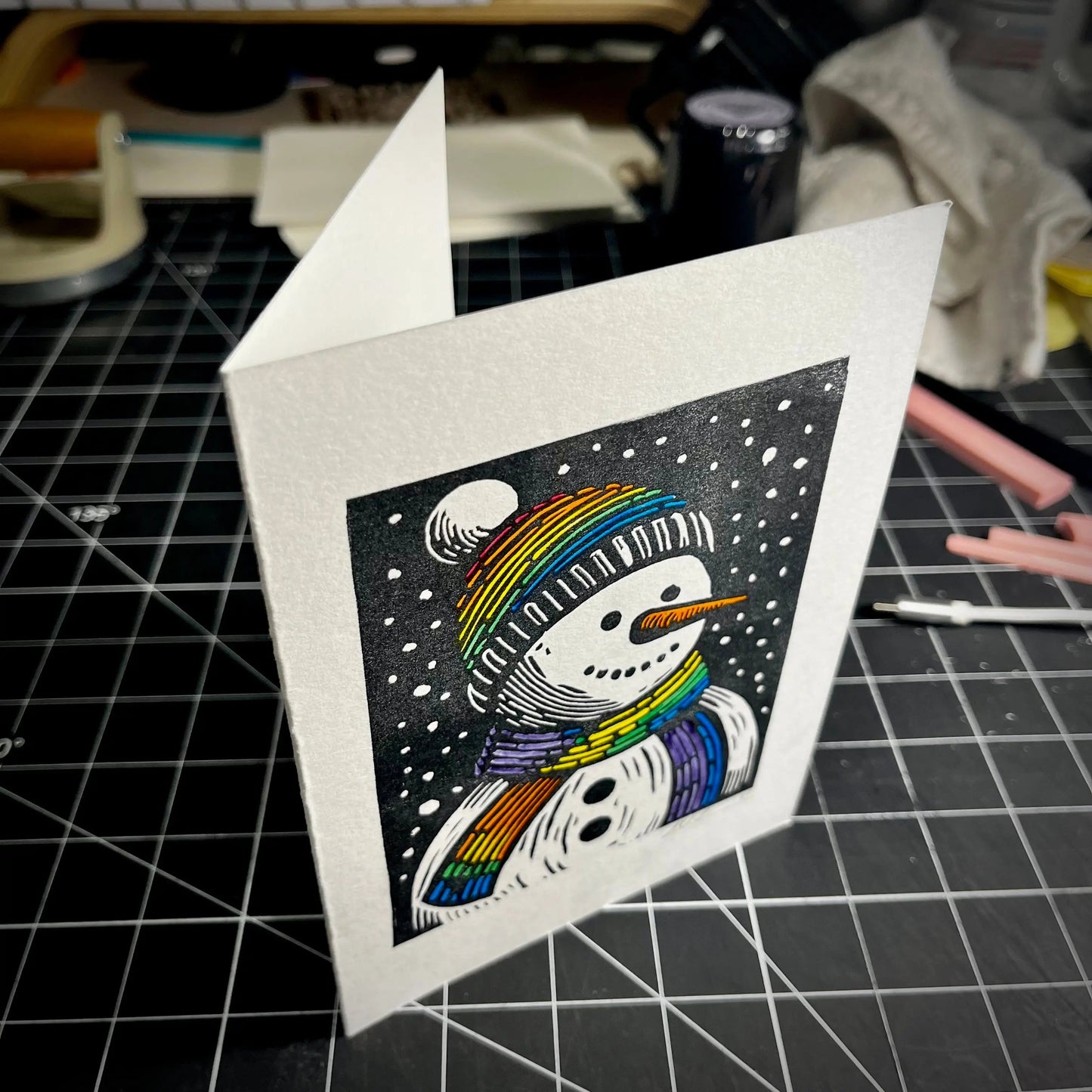 Frosty's Gay Apparel Holiday Card | LINOCUT CARD