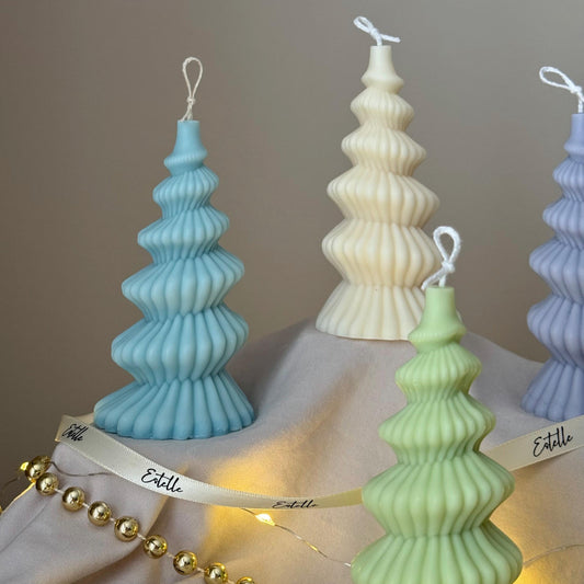 Hand Poured Spiral Christmas Tree Candle: Soy Wax Sculpture