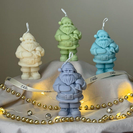 Hand Poured Santa Soy Candle: Christmas Decor Gift